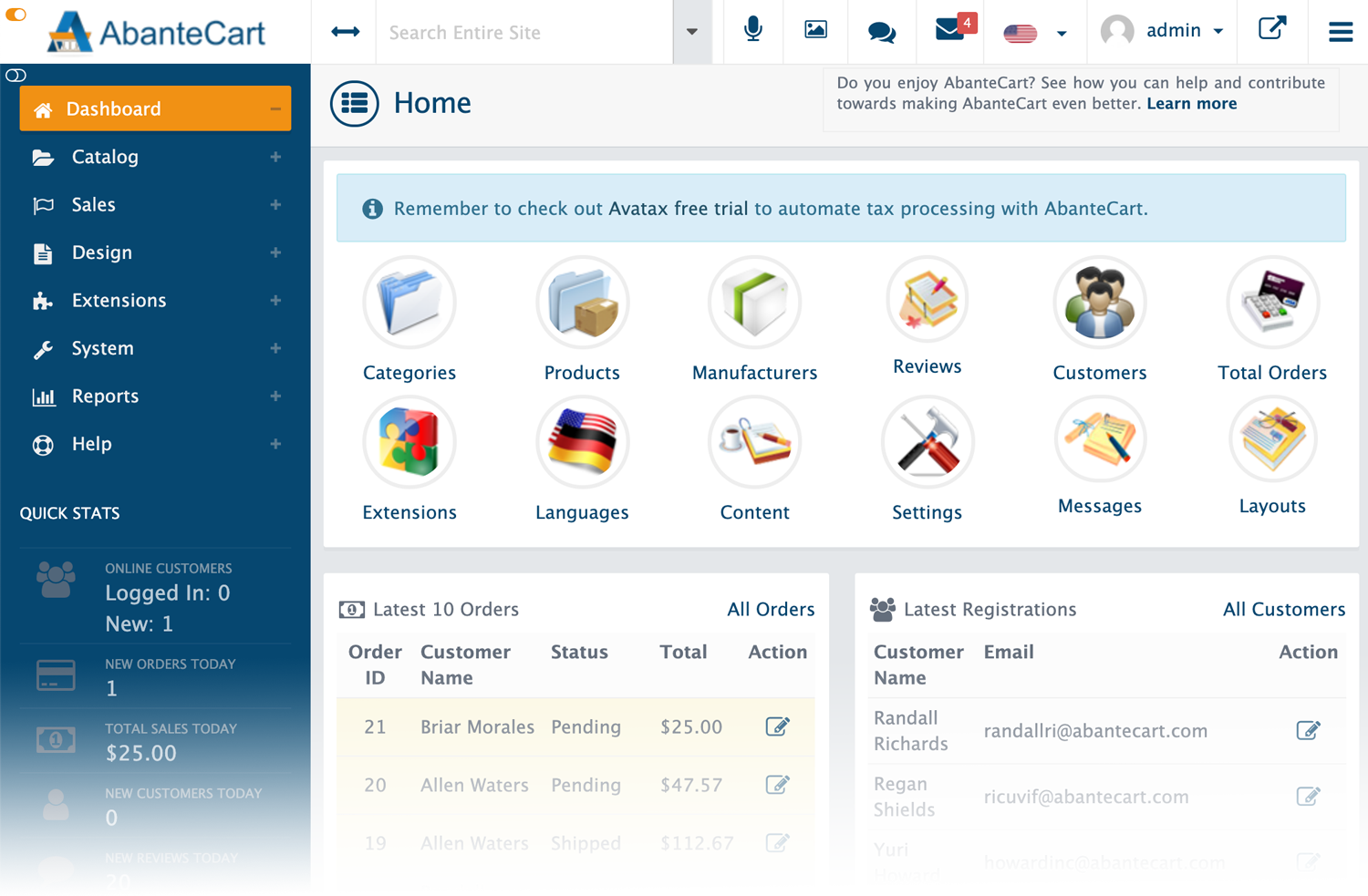 Admin panel